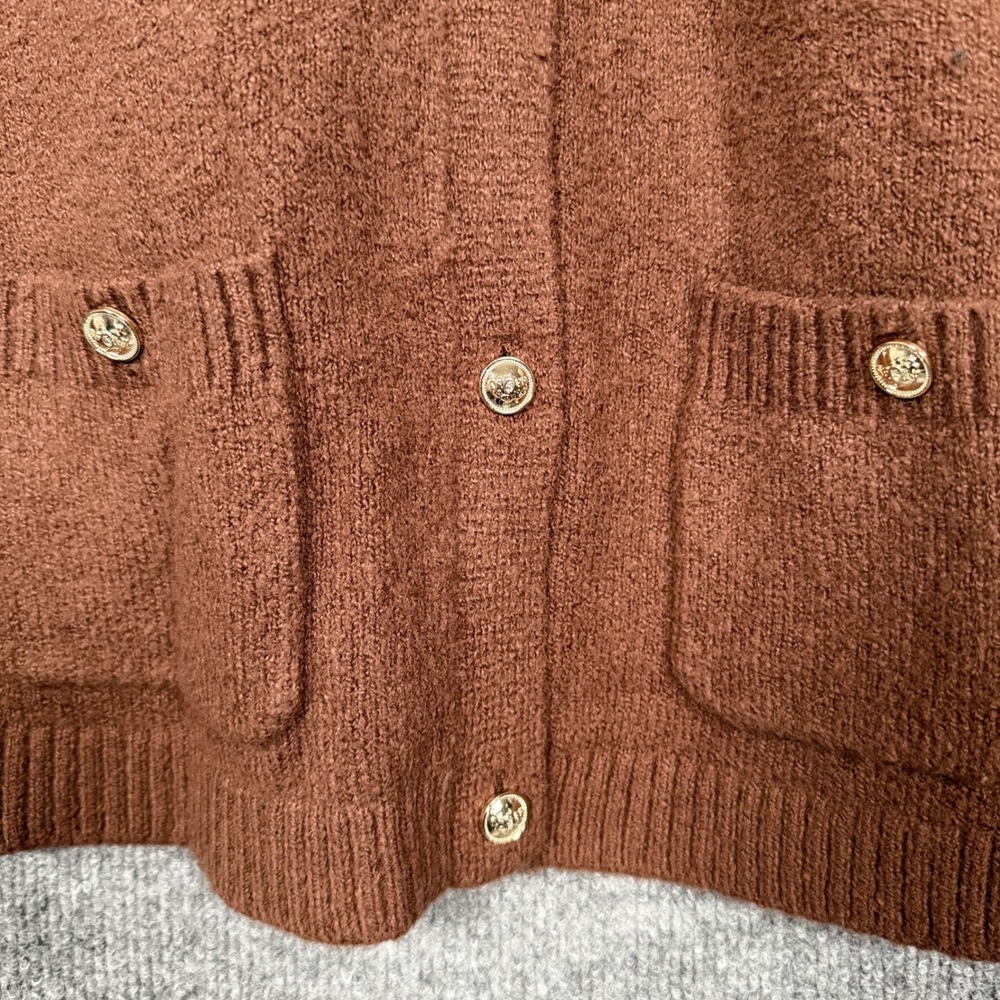 Talbots Size Large Cardigan Sweater Burnt Orange Buttons Cotton Wool Nylon Blend - Picture 4 of 8